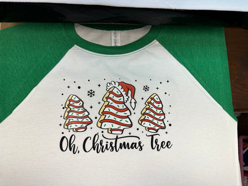 T Shirt Next Level Brand Cotton Blend Raglan Sleeved Youth Oh Christmas Tree