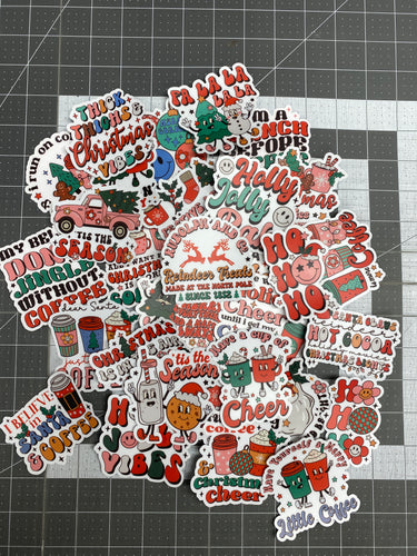 Sticker Pack Retro Christmas Assorted Stickers for Water Bottle, iPhone, MacBook, Phone, Phone Case, Laptop, Journal, Skateboard, Bike, Snowboard