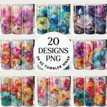 Load image into Gallery viewer, Floral Alcohol Ink 20oz Tumbler Wrap Bundle Digital Download
