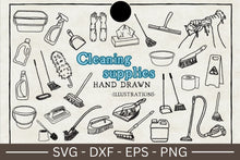 Load image into Gallery viewer, Cleaning Supplies Illustration SVG Bundle