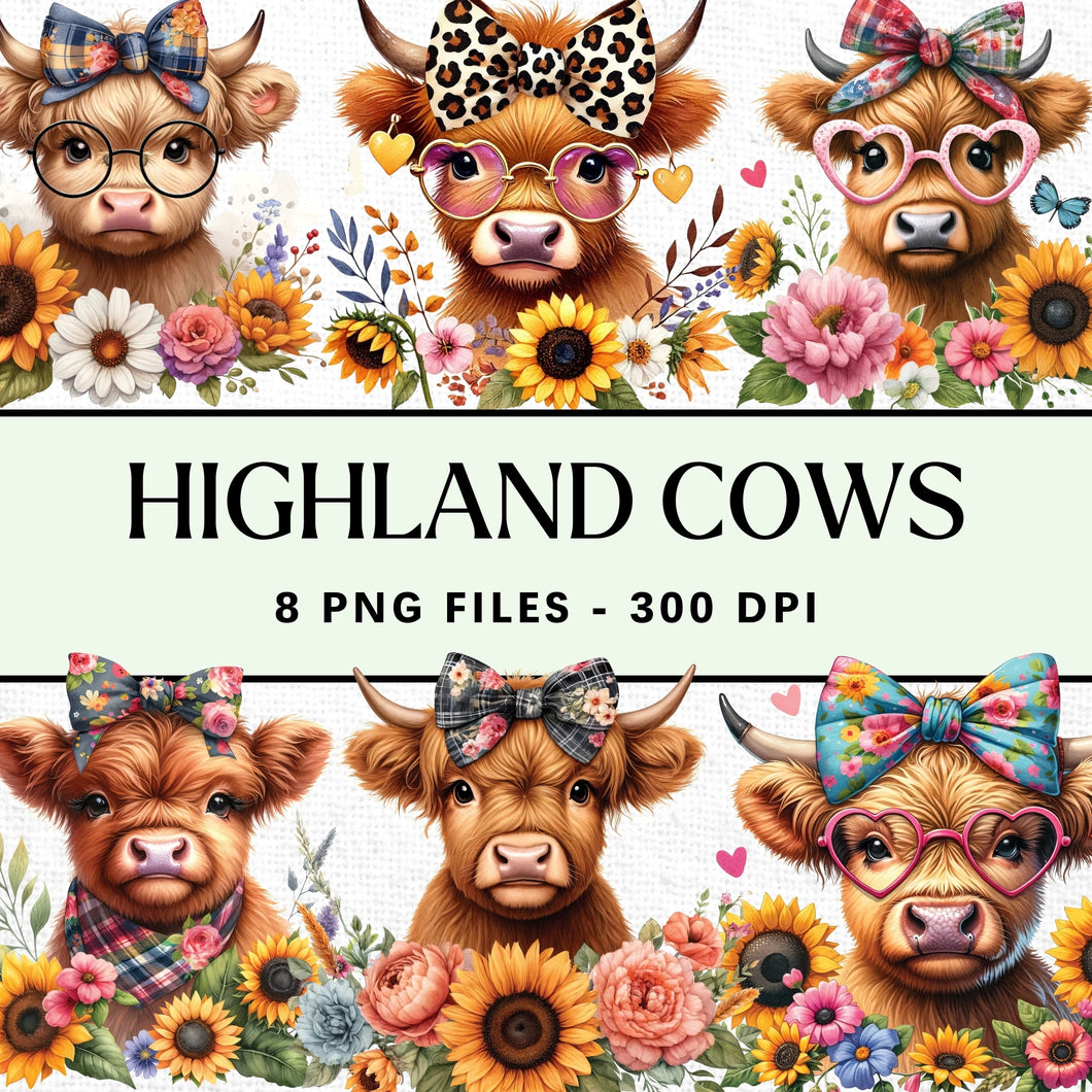 Floral Highland Cow Bundle Digital Download