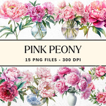 Load image into Gallery viewer, Pink Peony Clipart Bundle Digital Download