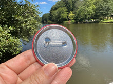 Load image into Gallery viewer, Sorority Game Day Pin Back Button Football and Pink Alpha Omicron Pi AOP AOPi