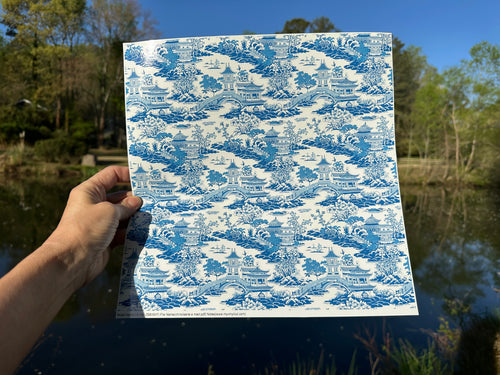 Printed Vinyl & HTV Blue Chinoiserie Toile Pattern 12 x 12 inch sheet