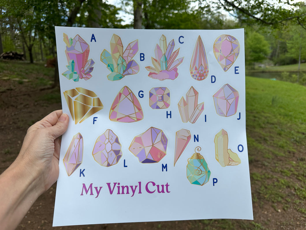 Sticker Sheet | Pastel Crystals | 16 stickers on a sheet