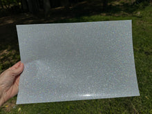 Load image into Gallery viewer, Transparent Silver Glitter Permanent Adhesive Vinyl 12 x 12 inch sheet