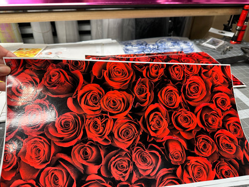 Printed Vinyl Red Roses Patterns Permanent Adhesive CLEARANCE