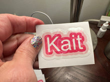 Load image into Gallery viewer, Custom Name Sticker in cute pink font One name up to 5 inches wide