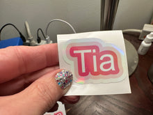 Load image into Gallery viewer, Custom Name Sticker in cute pink font One name up to 5 inches wide