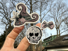 Load image into Gallery viewer, Sticker | 20O Halloween Witch Hat Skull | Waterproof Vinyl Sticker | White | Clear | Permanent | Removable | Window Cling | Glitter | Holographic