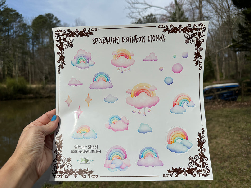 Sticker Sheet Rainbow Clouds 12 x 12 inch Sheet with Various Size Stickers