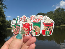 Load image into Gallery viewer, Sticker | 53L | Coffee Drinks Christmas Theme | Waterproof Vinyl Sticker | White | Clear | Permanent | Removable | Window Cling | Glitter | Holographic