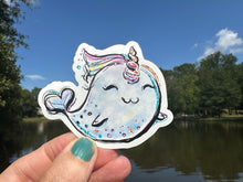 Load image into Gallery viewer, Sticker | 44E | Narwhal | Waterproof Vinyl Sticker | White | Clear | Permanent | Removable | Window Cling | Glitter | Holographic
