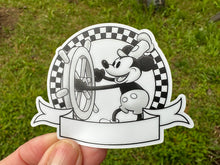 Load image into Gallery viewer, Sticker | 33I | Steamboat Willie | Waterproof Vinyl Sticker | White | Clear | Permanent | Removable | Window Cling | Glitter | Holographic
