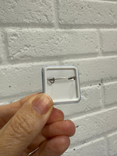 Load image into Gallery viewer, Square Shaped Pin Back Button KD Light Blue Background with Coquette Frame