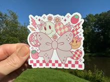 Load image into Gallery viewer, Sticker | J | Coquette Medley Bow | Waterproof Vinyl Sticker | White | Clear | Permanent | Removable | Window Cling | Glitter | Holographic