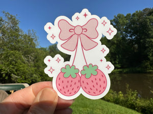 Sticker | B | Coquette Strawberries | Waterproof Vinyl Sticker | White | Clear | Permanent | Removable | Window Cling | Glitter | Holographic