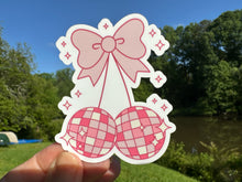 Load image into Gallery viewer, Sticker | A | Coquette Disco Balls | Waterproof Vinyl Sticker | White | Clear | Permanent | Removable | Window Cling | Glitter | Holographic