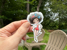 Load image into Gallery viewer, Sticker | 79H | Girl with Curly Brown Hair | Waterproof Vinyl Sticker | White | Clear | Permanent | Removable | Window Cling | Glitter | Holographic
