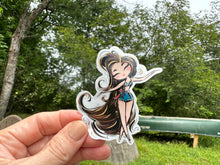 Load image into Gallery viewer, Sticker | 79G | Girl with Long Brown Hair | Waterproof Vinyl Sticker | White | Clear | Permanent | Removable | Window Cling | Glitter | Holographic