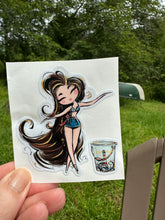 Load image into Gallery viewer, Sticker | 79G | Girl with Long Brown Hair | Waterproof Vinyl Sticker | White | Clear | Permanent | Removable | Window Cling | Glitter | Holographic
