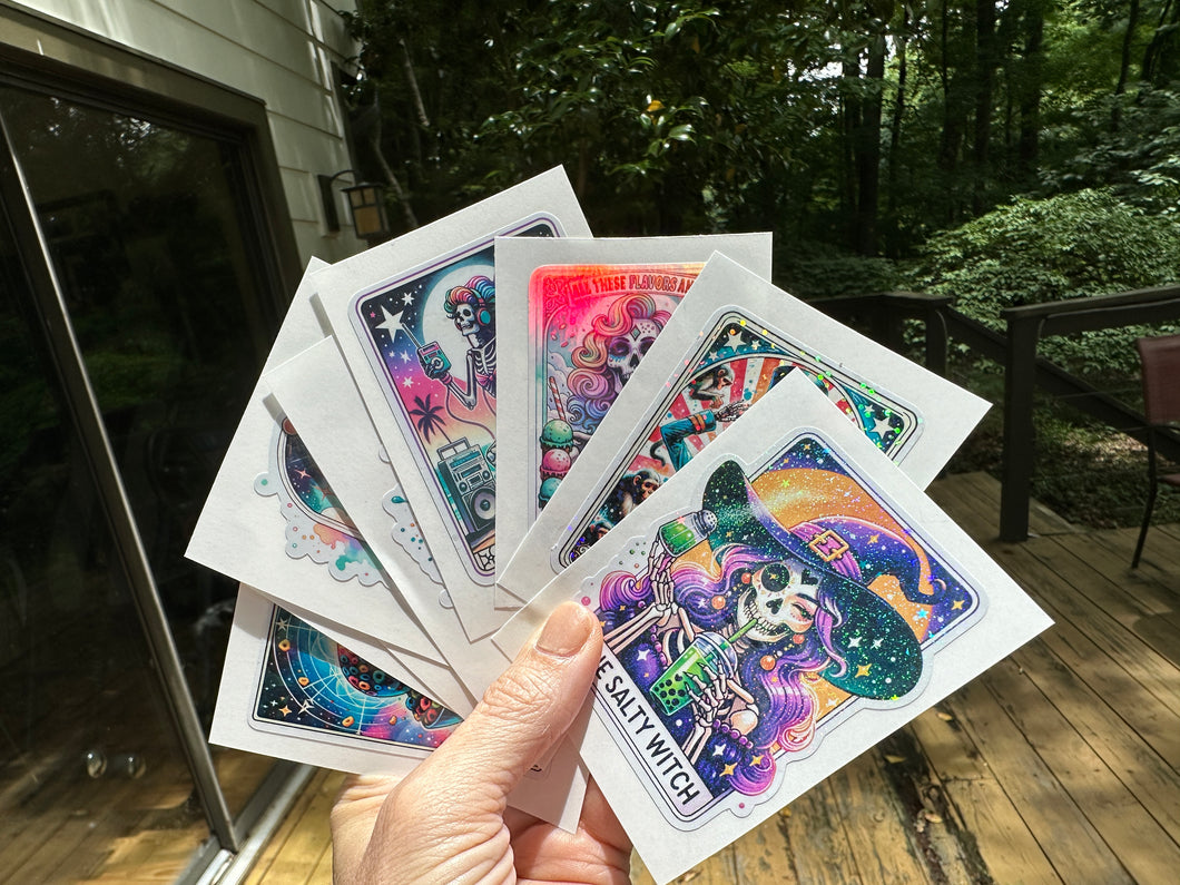 Sticker Pack Skeleton Tarot Card Stickers with Holographic Effects 12 pack