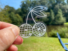 Load image into Gallery viewer, Sticker | 74J | Red Mirror Ball Cherries | Waterproof Vinyl Sticker | White | Clear | Permanent | Removable | Window Cling | Glitter | Holographic