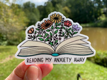 Load image into Gallery viewer, Sticker | 60H | Reading My Anxiety Away | Waterproof Vinyl Sticker | White | Clear | Permanent | Removable | Window Cling | Glitter | Holographic