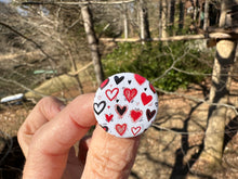 Load image into Gallery viewer, Pin Back Button Red and Black Hearts