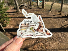 Load image into Gallery viewer, Sticker | 86A-P | Golden Trio | Waterproof Vinyl Sticker | White | Clear | Permanent | Removable | Window Cling | Glitter | Holographic