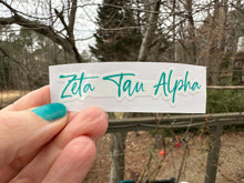 Load image into Gallery viewer, Sticker | ZTA_D | Zta Tau Alpha Signature | Waterproof Vinyl Sticker | White | Clear | Permanent | Removable | Window Cling | Glitter | Holographic
