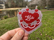 Load image into Gallery viewer, Sticker | ZTA_C | Zeta Tau Alpha Heart Shaped Cake | Waterproof Vinyl Sticker | White | Clear | Permanent | Removable | Window Cling | Glitter | Holographic