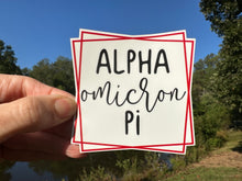 Load image into Gallery viewer, Sticker | Alpha Omicron Pi | AOP C | Retro Text | Waterproof Vinyl Sticker | Permanent