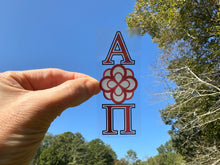 Load image into Gallery viewer, Sticker | Alpha Omicron Pi | AOP H | Vertical with Rose | Waterproof Vinyl Sticker | Permanent