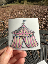 Load image into Gallery viewer, Sticker | 15A | Pink Circus Tent | Waterproof Vinyl Sticker | White | Clear | Permanent | Removable | Window Cling | Glitter | Holographic