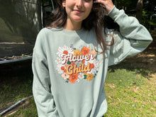 Load image into Gallery viewer, Hanes Unisex Ecosmart 50/50 Crewneck Sweatshirt with Flower Child Design applied using DTF size L