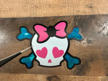 Load image into Gallery viewer, Sticker | 33P | Skull and Crossbones with Pink Bow | Waterproof Vinyl Sticker | Permanent