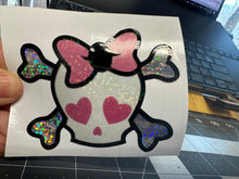 Load image into Gallery viewer, Sticker | 33P | Skull and Crossbones with Pink Bow | Waterproof Vinyl Sticker | Permanent