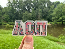 Load image into Gallery viewer, Sticker | AOP_G | Alpha Omicron PI | Waterproof Vinyl Sticker | White | Clear | Permanent | Removable | Window Cling | Glitter | Holographic