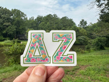 Load image into Gallery viewer, Sticker | DZ_G | Delta Zeta | Waterproof Vinyl Sticker | White | Clear | Permanent | Removable | Window Cling | Glitter | Holographic