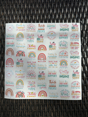 Sticker Sheet Package Mailing Stickert 12 x 12 inch Sheet with 1 1/2 inch wide or tall Size Stickers