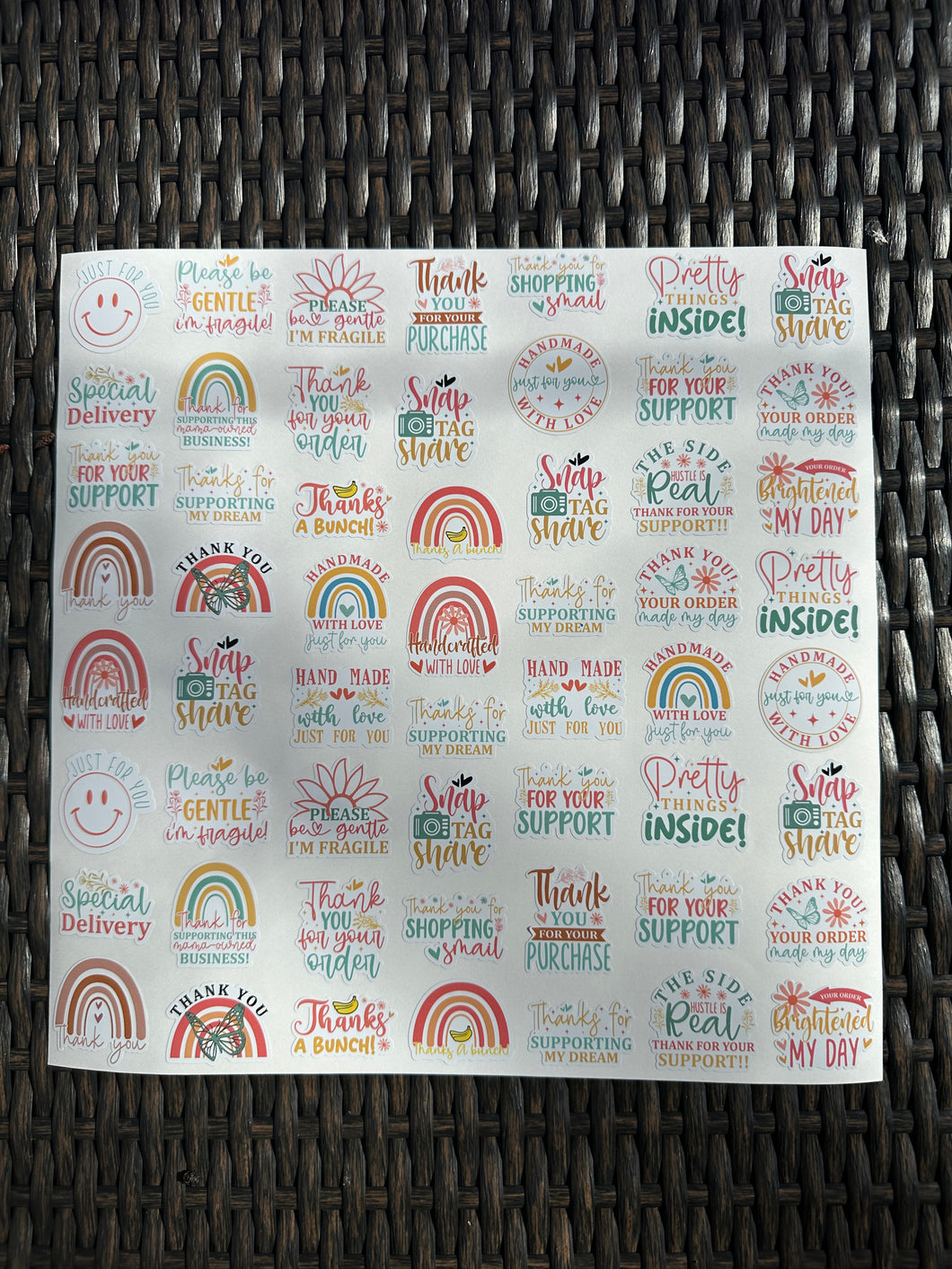 Sticker Sheet Package Mailing Stickert 12 x 12 inch Sheet with 1 1/2 inch wide or tall Size Stickers