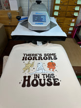 Load image into Gallery viewer, Champion Powerblend 50/50 Crewneck Sweatshirt Halloween Design applied using HTV size L