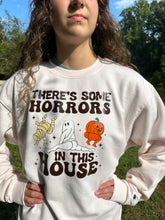Load image into Gallery viewer, Champion Powerblend 50/50 Crewneck Sweatshirt Halloween Design applied using HTV size L