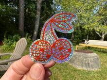 Load image into Gallery viewer, Sticker | 74J | Red Mirror Ball Cherries | Waterproof Vinyl Sticker | White | Clear | Permanent | Removable | Window Cling | Glitter | Holographic