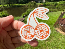Load image into Gallery viewer, Sticker | 74J | Red Mirror Ball Cherries | Waterproof Vinyl Sticker | White | Clear | Permanent | Removable | Window Cling | Glitter | Holographic