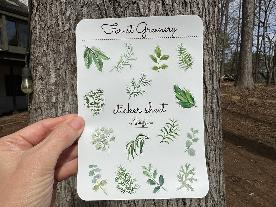 Sticker Sheet | Set 7 | planner stickers | Forest Greenery | 5 x 7 inch sheet | permanent adhesive | waterproof ink