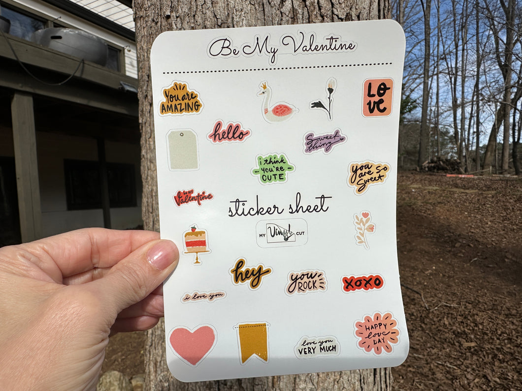 Sticker Sheet | Set 12 | planner stickers | Be My Valentine | 5 x 7 inch sheet | permanent adhesive | waterproof ink