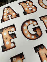 Load image into Gallery viewer, Sticker | Marquee Bulbs Letter Initial STICKER | Waterproof Vinyl Sticker | Permanent
