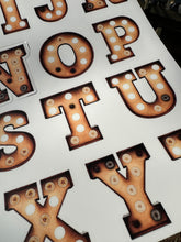 Load image into Gallery viewer, Sticker | Marquee Bulbs Letter Initial STICKER | Waterproof Vinyl Sticker | Permanent